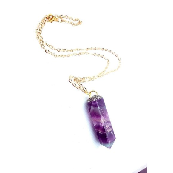Flourite and pyrite crystal tower Necklace handmade pendulum - Picture 11 of 12